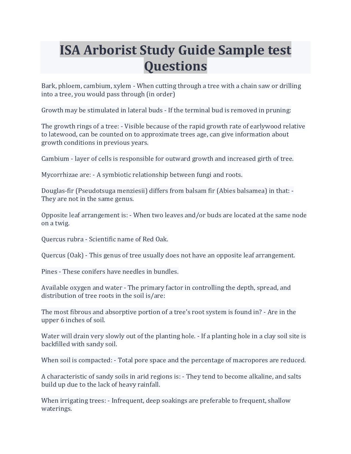 Preview image for ISA Arborist Study Guide Sample Test Questions And Answers